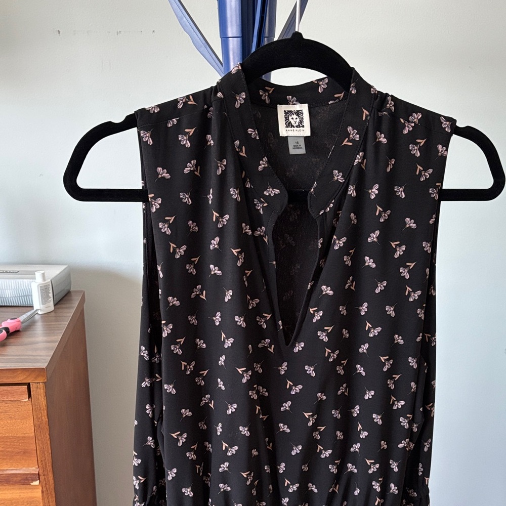 Anne Klein Black Floral Midi Dress